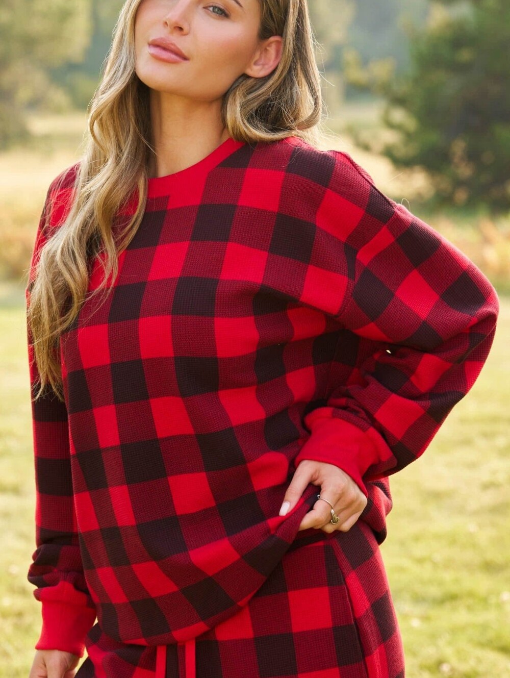 🤑PRICE FIRM🥰 NIP!❤️ COMFRT WAFFLE LOUNGE CREW LONG SLEEVE TOP Buffalo Medium M